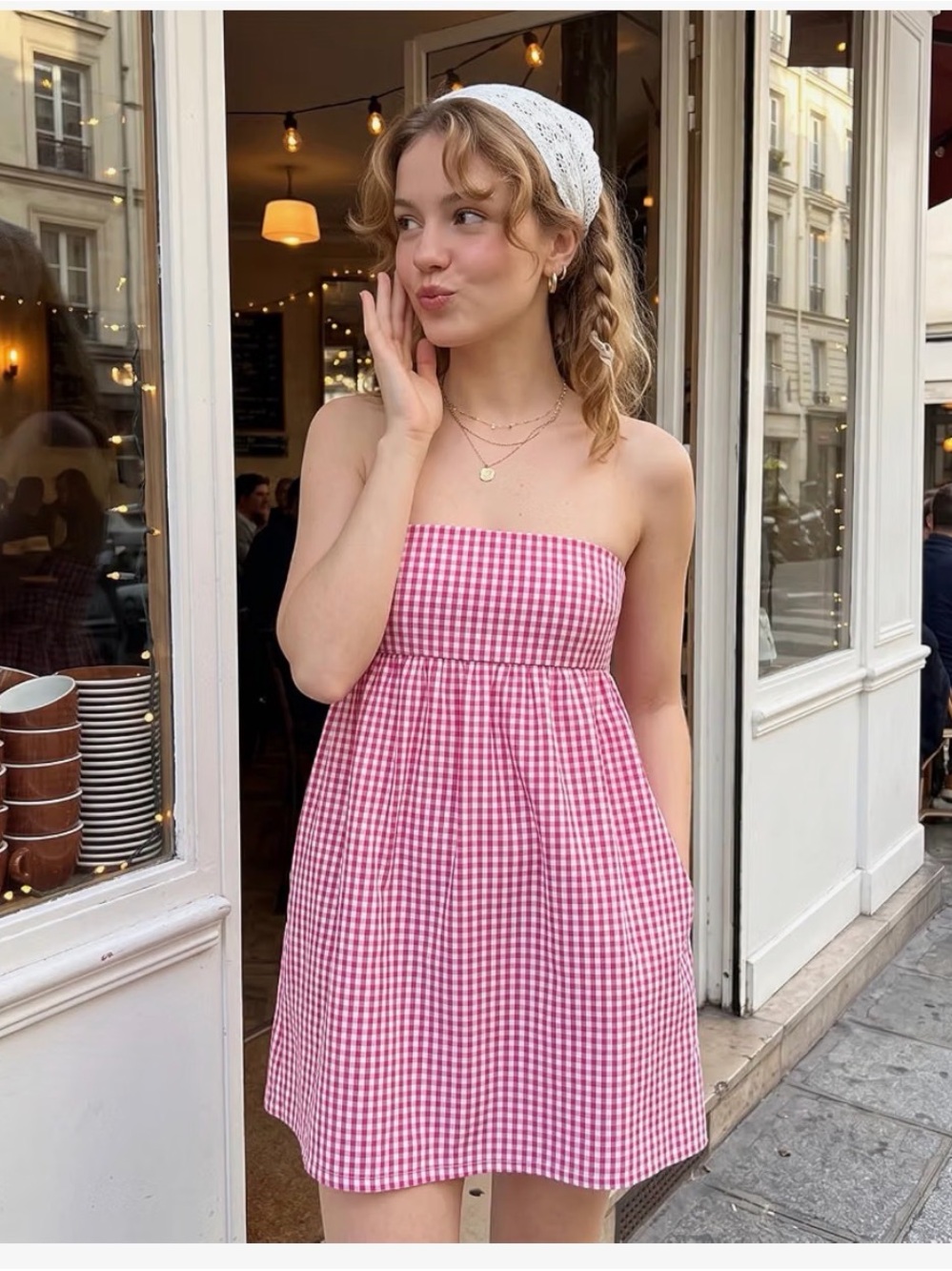 Strapless Red Gingham Dress